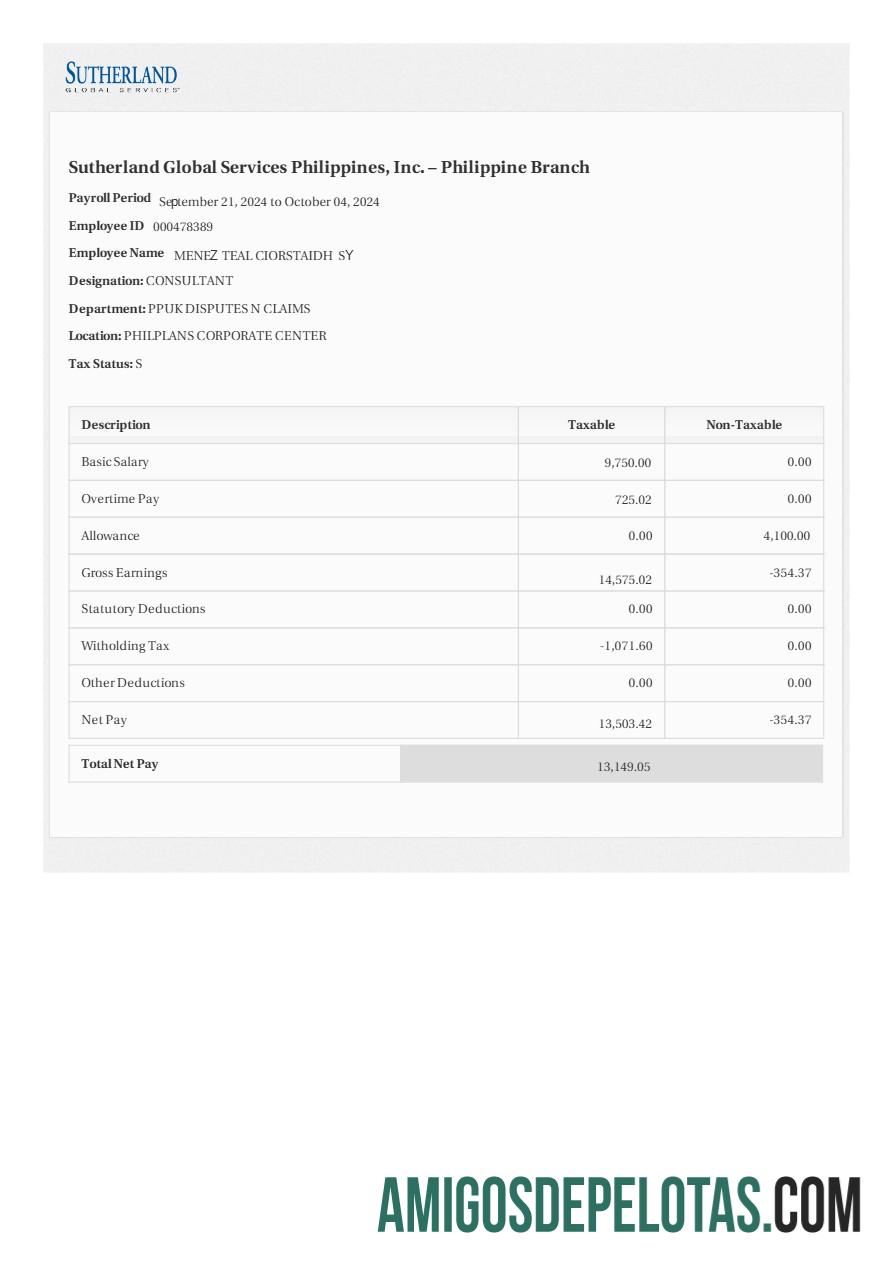 Em branco Modelo de recibo de pagamento da Sutherland Global Services Filipinas em formatos Word e PDF.pdf, 1